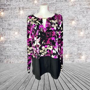 🌸ELLEN TRACY Women’s long sleeve top, purples, black, white & taupe, size large